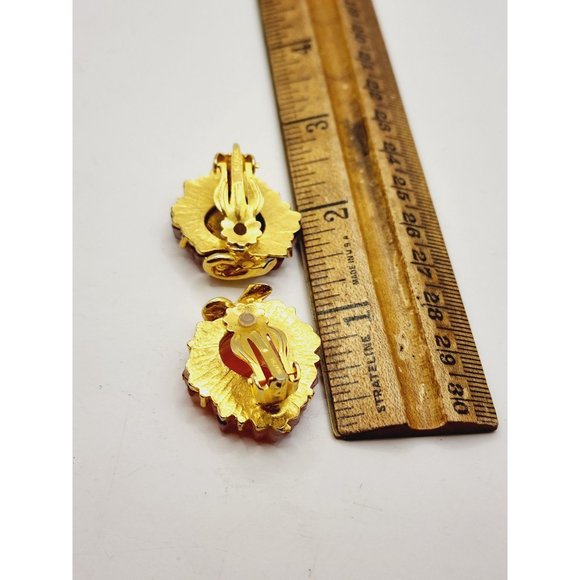 Vintage Signed Pat Pend Glass Leaf Earrings (A529) - Picture 5 of 6